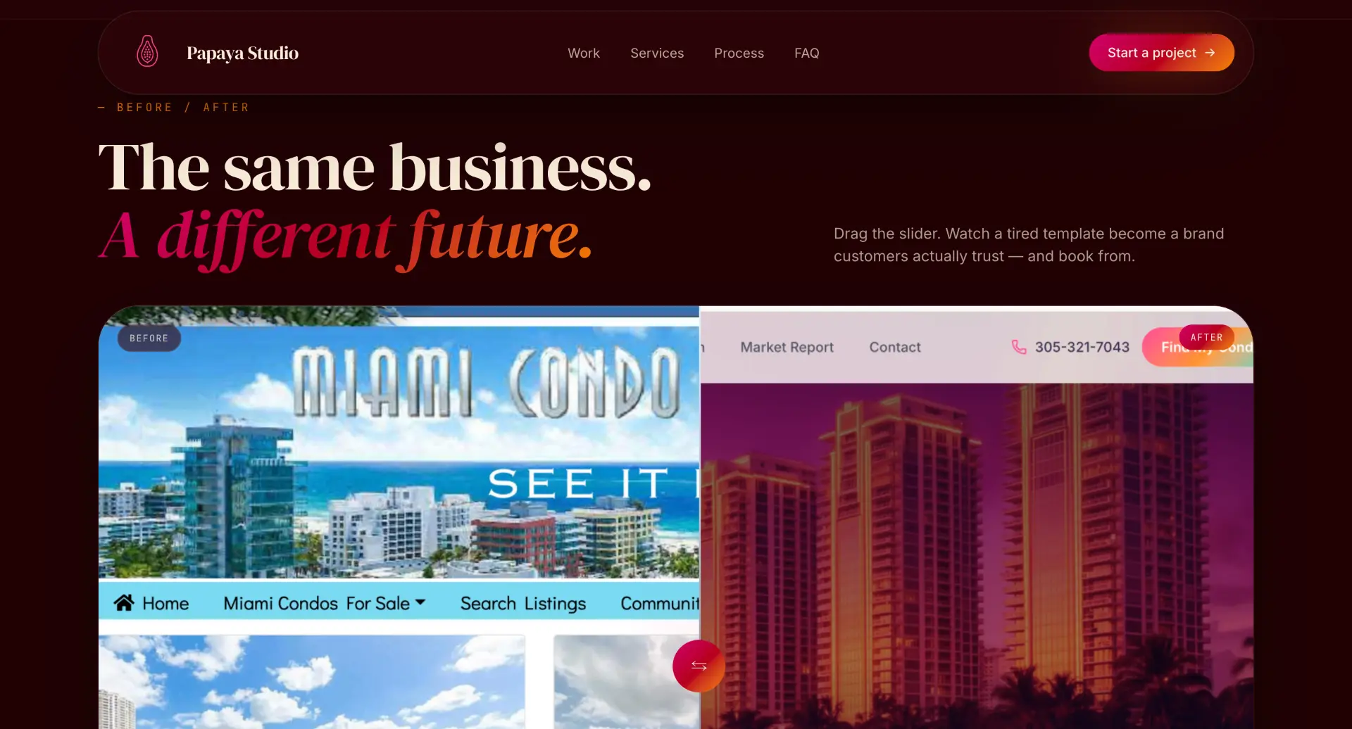Papaya Studio before-and-after website redesign comparison