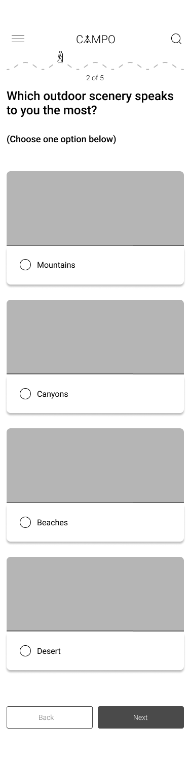 Low-fidelity CAMPO trip matching scenery question in an unselected state