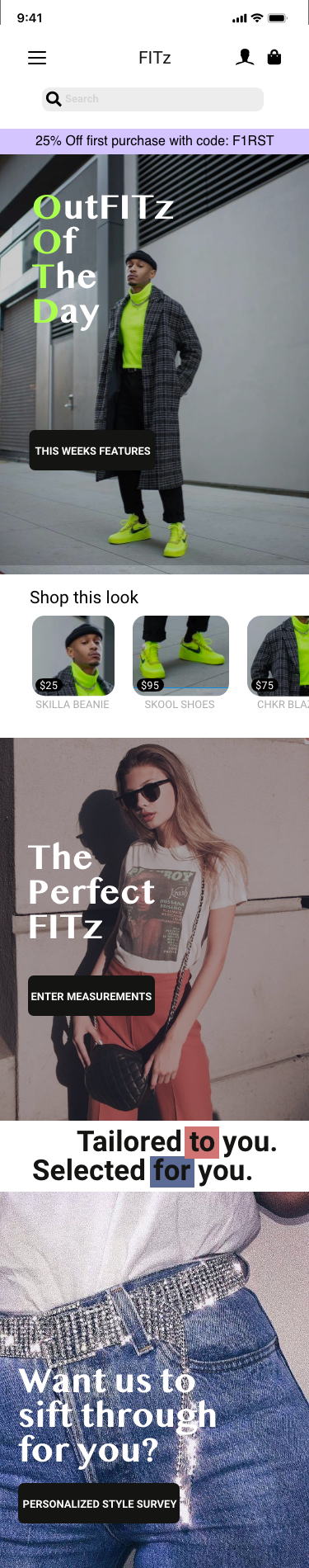 FITz personalized fashion shopping home screen