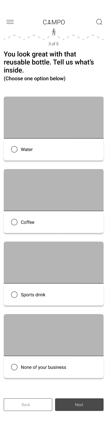 Low-fidelity CAMPO trip matching drink preference question