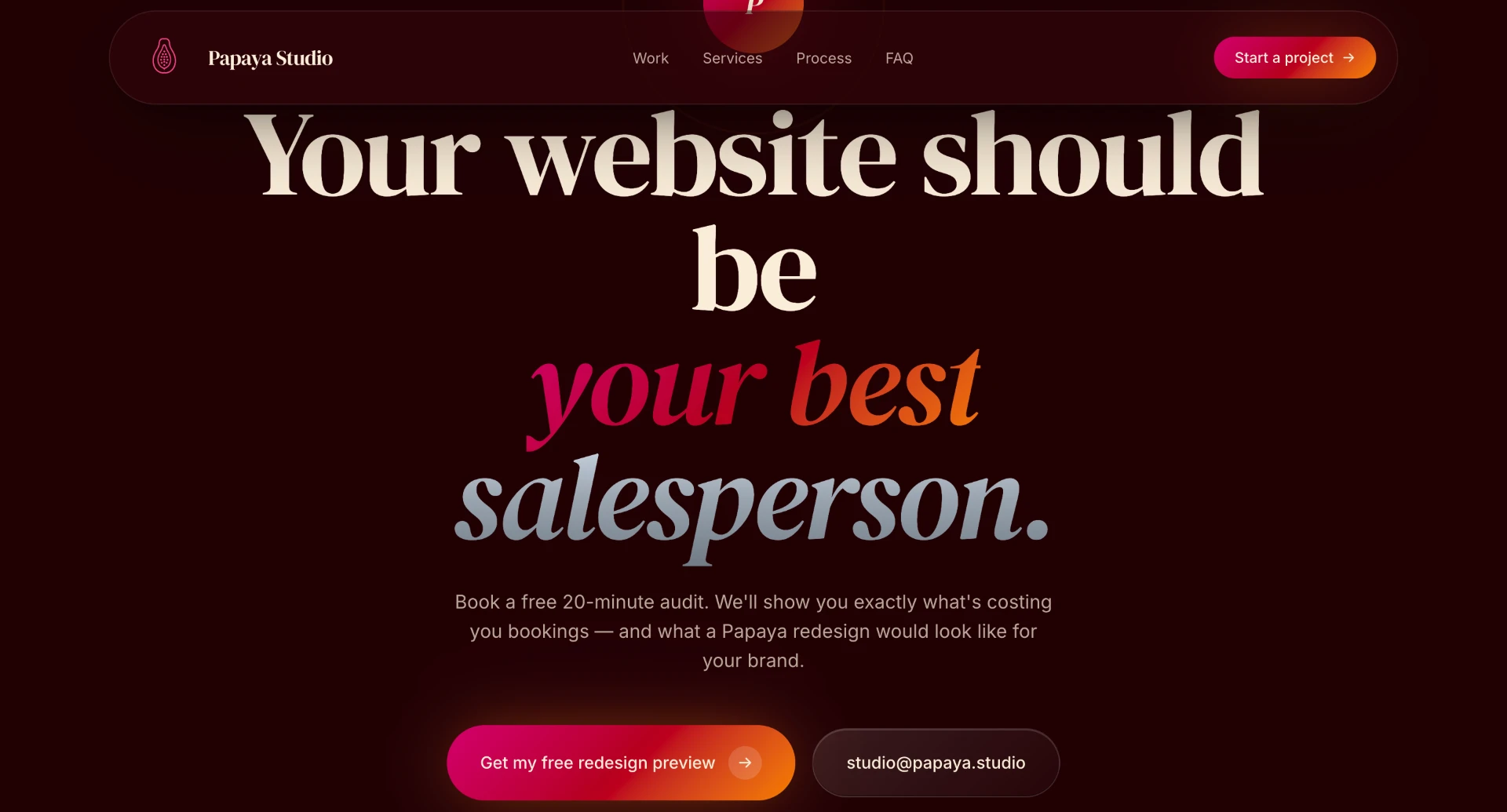 Papaya Studio closing call to action inviting visitors to request a redesign preview