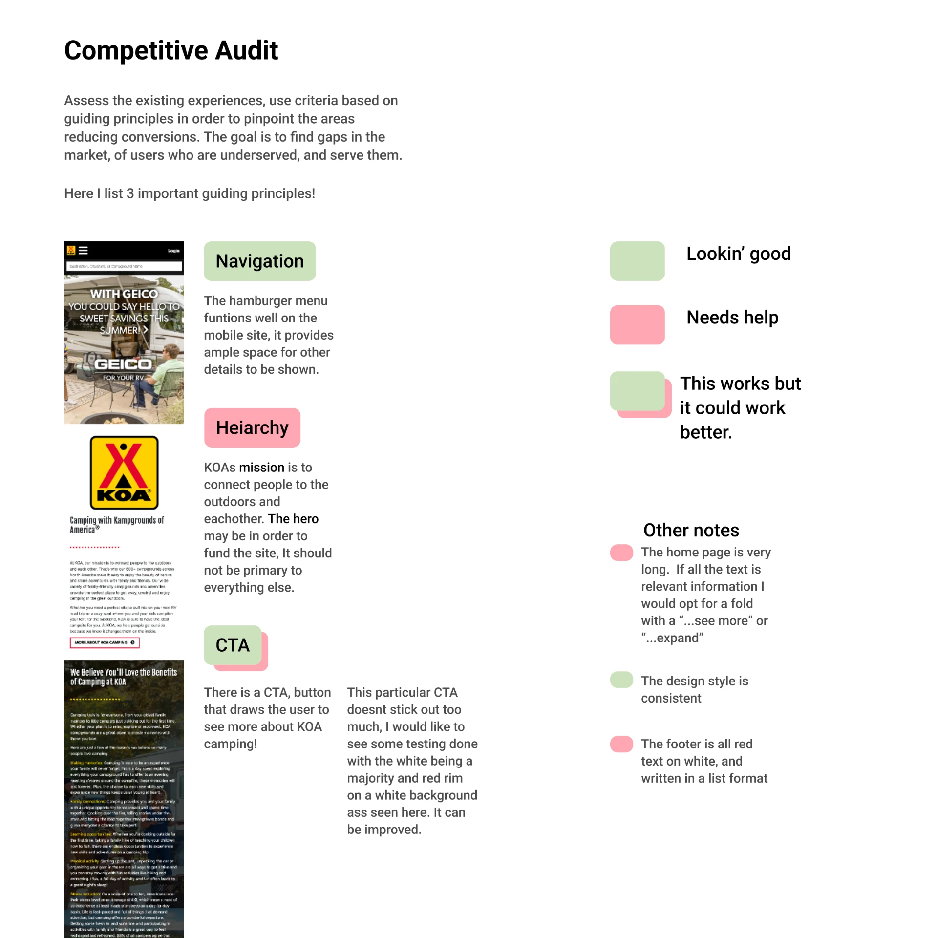 CAMPO competitive audit with navigation, hierarchy, and call-to-action observations