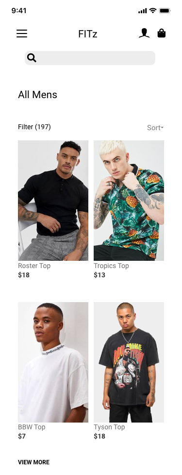 FITz mens clothing category screen