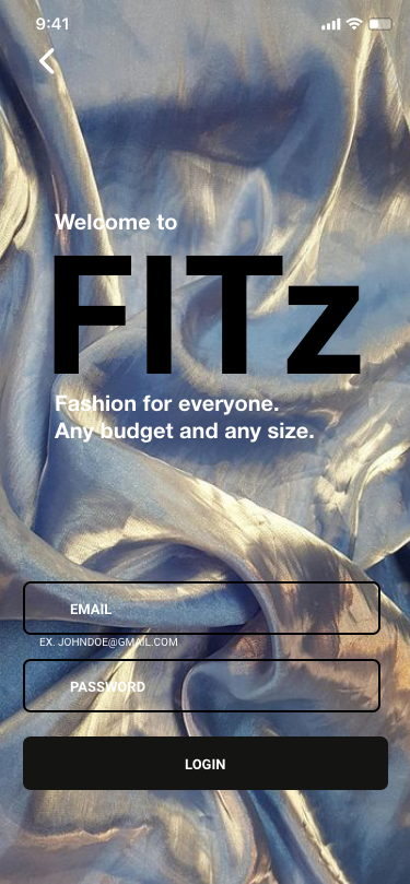 FITz welcome and login screen