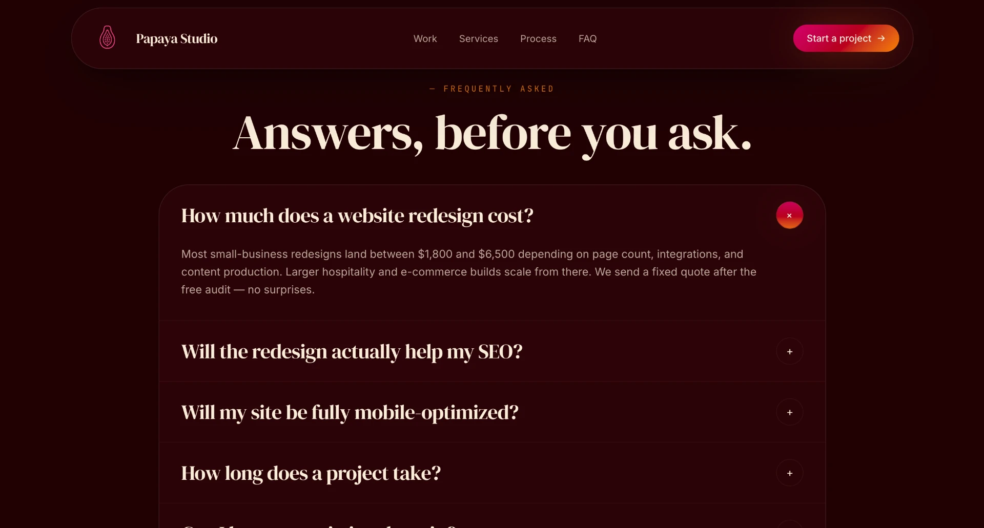Papaya Studio frequently asked questions section